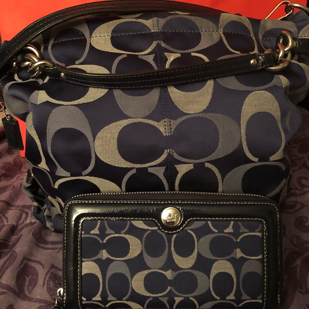 Coach navy blue purse and matching wallet